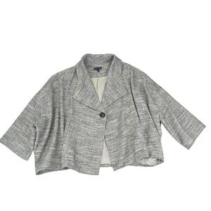 Eileen Fisher Tweed‎ Cropped Jacket Medium Wool Blend Gray Career Quiet Luxury